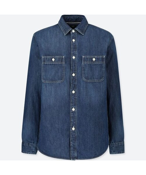 UNIQLO（ユニクロ）の「デニムワークスリムフィットシャツ（長袖）（シャツ/ブラウス・メンズ・BLUE 63/BLUE 65/NAVY 69・M/XL/3XL/XXL/4XL/L/XS/S）」の2枚目の写真