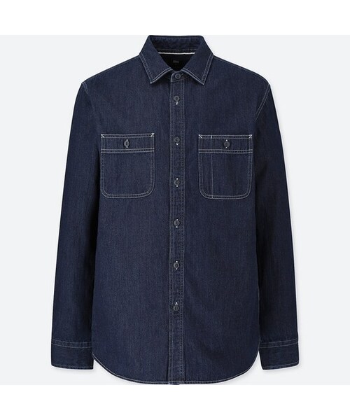 UNIQLO（ユニクロ）の「デニムワークスリムフィットシャツ（長袖）（シャツ/ブラウス・メンズ・BLUE 63/BLUE 65/NAVY 69・M/XL/3XL/XXL/4XL/L/XS/S）」の3枚目の写真