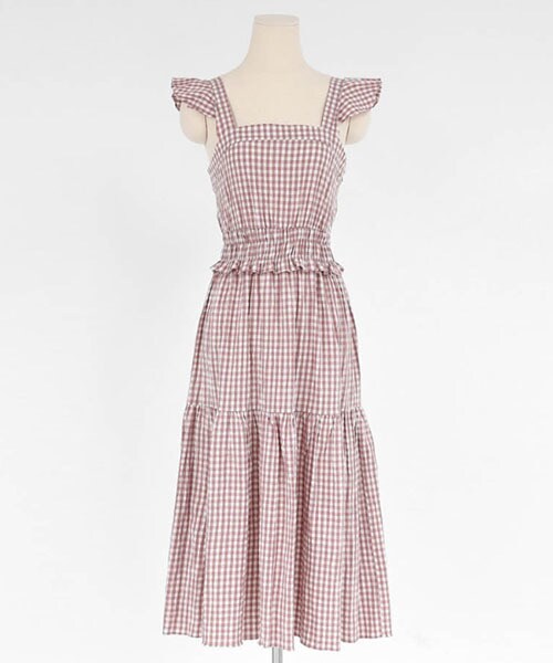 DHOLIC（ディーホリック）の「ショルダーフリルチェックワンピース（ワンピース・レディース・ブラック/ピンク・FREE）」の2枚目の写真