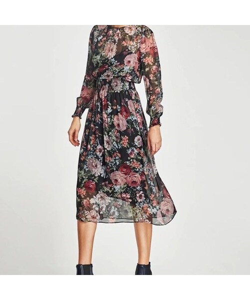 Zara ザラ の フローラルシフォンワンピースドレス 花柄 ロングワンピース ワンピース Wear