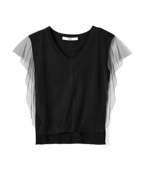 GRL（グレイル）の「チュールレイヤードVネックニットトップス（ニット 