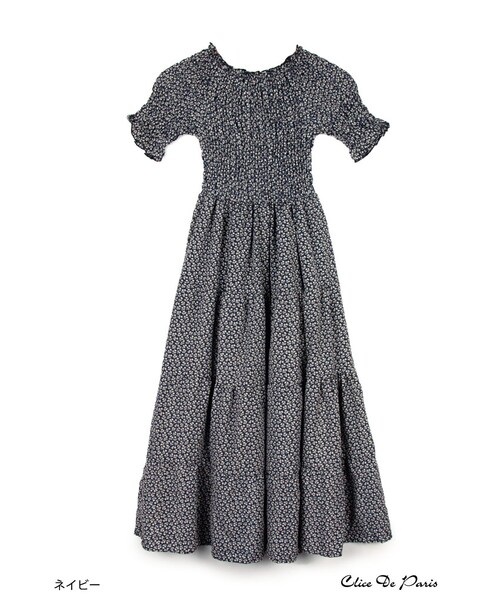 paravion（パラビオン）の「K/小花柄シャーリングティアードワンピース（ワンピース/ドレス・レディース・ブラック/ネイビー/レッド・ONE）」の17枚目の写真