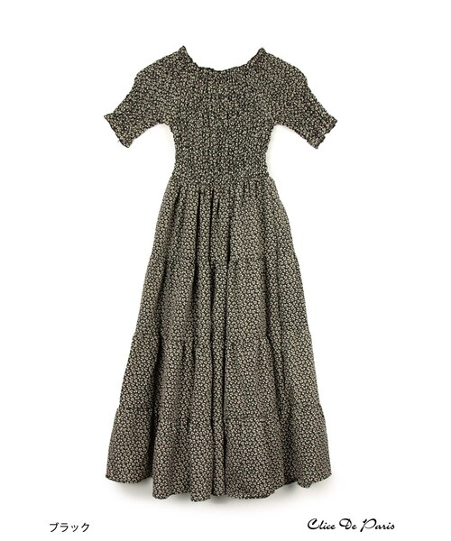 paravion（パラビオン）の「K/小花柄シャーリングティアードワンピース（ワンピース/ドレス・レディース・ブラック/ネイビー/レッド・ONE）」の18枚目の写真