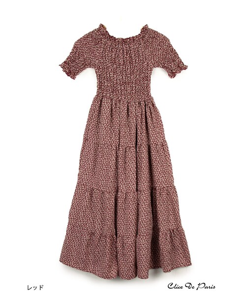 paravion（パラビオン）の「K/小花柄シャーリングティアードワンピース（ワンピース/ドレス・レディース・ブラック/ネイビー/レッド・ONE）」の16枚目の写真