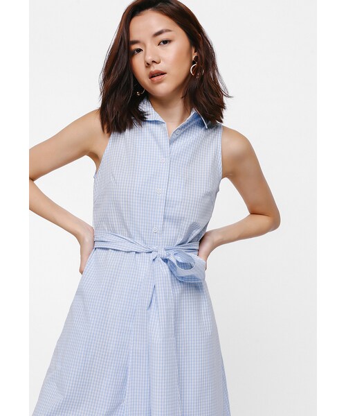 Love,Bonito(ラブボニート)の「Reyila Checkered Sash Midi Shirt Dress(その他・Baby Blue・XS/S/M/L)」の3枚目の写真