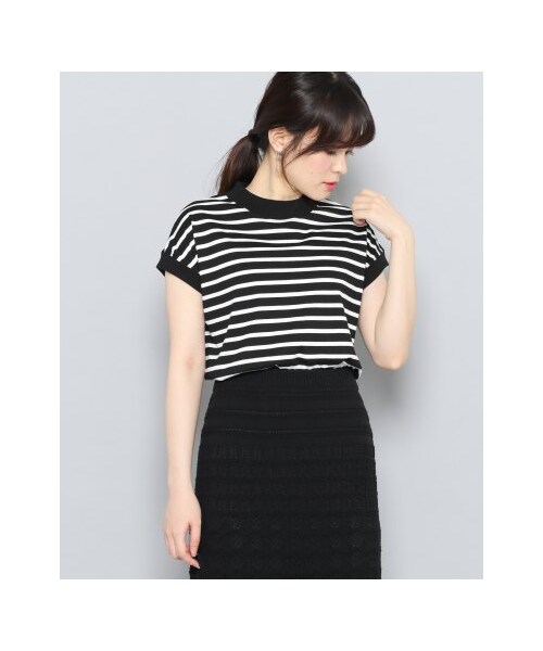 SENSE OF PLACE by URBAN RESEARCH(センスオブプレイスバイアーバンリサーチ)の「ハイネックボーダーT(半袖)(トップス・レディース・BLK×WHT/GRG×NVY・FREE)」の1枚目の写真