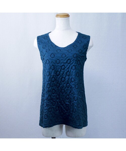 no brand（ノーブランド）の「【バッククロスシリーズ】立体水玉柄のノースリーブカットソー　(ブルー)　D51　【送料・代引き手数料無料】（Tシャツ/カットソー・レディース・その他）」の8枚目の写真