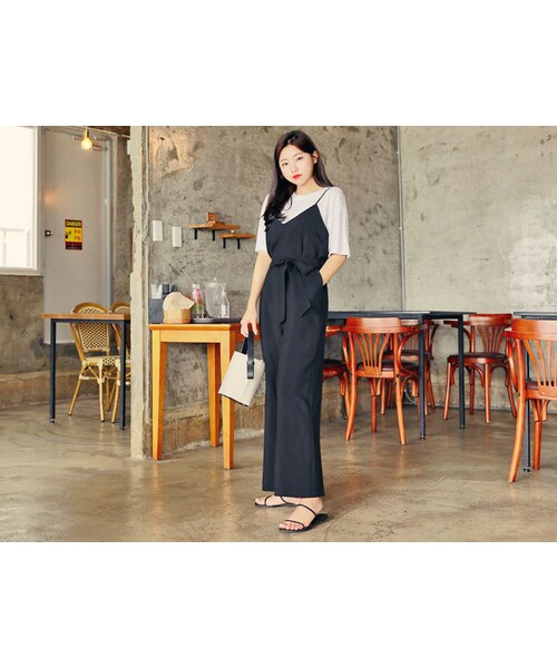 HOTPING(ホッピン)の「ストラップSETキャミワイドオールインワン(つなぎ/オールインワン・レディース・ブラック・1(XS-S)/2(M-L)/3(L-XL))」の1枚目の写真