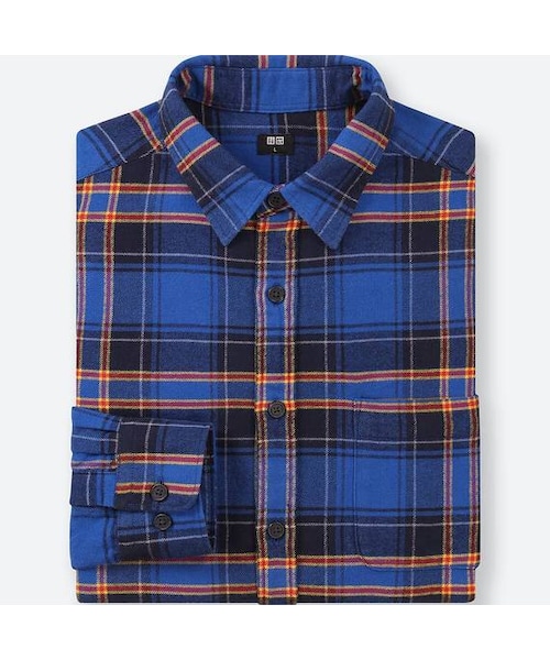 UNIQLO（ユニクロ）の「フランネルチェックシャツ（長袖）（シャツ/ブラウス・メンズ・BLUE 66/GREEN 55・L/M/XXL/XS/XL/4XL/S/3XL）」の2枚目の写真
