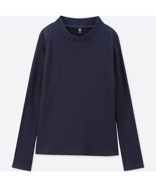 UNIQLO（ユニクロ）の「GIRLS リブハイネックT（長袖）（Tシャツ/カットソー・キッズ・OFF WHITE 01/BLUE 61/NAVY 69/PINK 11・150/100/130/110/160/140/120）」の3枚目の写真