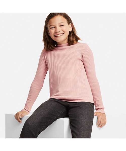 UNIQLO（ユニクロ）の「GIRLS リブハイネックT（長袖）（Tシャツ/カットソー・キッズ・OFF WHITE 01/BLUE 61/NAVY 69/PINK 11・150/100/130/110/160/140/120）」の4枚目の写真