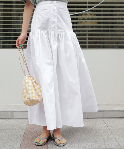 DHOLIC（ディーホリック）の「ボタンフライギャザースカート（スカート・レディース・イエロー/ホワイト/グリーン・FREE）」の2枚目の写真