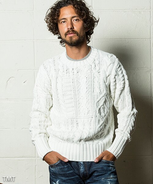 CAMBIO（カンビオ）の「HQ HANDKNIT CABLE PATCHWORK PULLOVER ニット