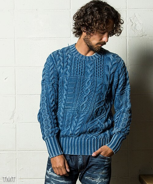 CAMBIO（カンビオ）の「HQ HANDKNIT CABLE PATCHWORK PULLOVER ニット
