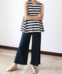 DHOLIC | ボーダースリーブレス&ワイドパンツSET(Tシャツ/カットソー)