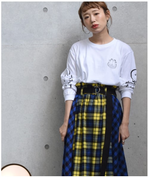 w closet(ダブルクローゼット)の「チェック柄パネル切替ロングスカート(スカート・レディース・ブルー/ブラック・FREE)」の6枚目の写真