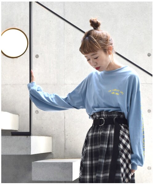 w closet(ダブルクローゼット)の「チェック柄パネル切替ロングスカート(スカート・レディース・ブルー/ブラック・FREE)」の12枚目の写真