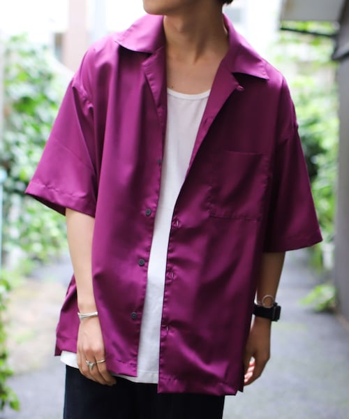 LIDNM（リドム）の「マイクロスパンオープンカラーシャツ【ダークパープル】（シャツ/ブラウス・メンズ・パープル・S.M.L）」の3枚目の写真