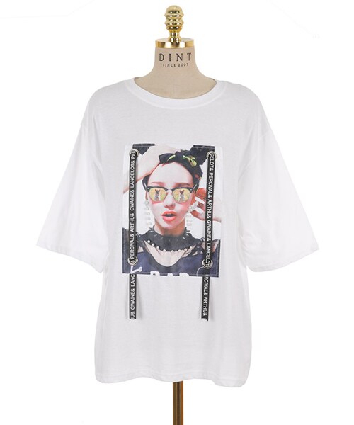 DINT(ディント)の「イラストイヤリングレーストップ(Tシャツ/カットソー・レディース・옐로우/화이트/블랙・one(44~66size))」の2枚目の写真