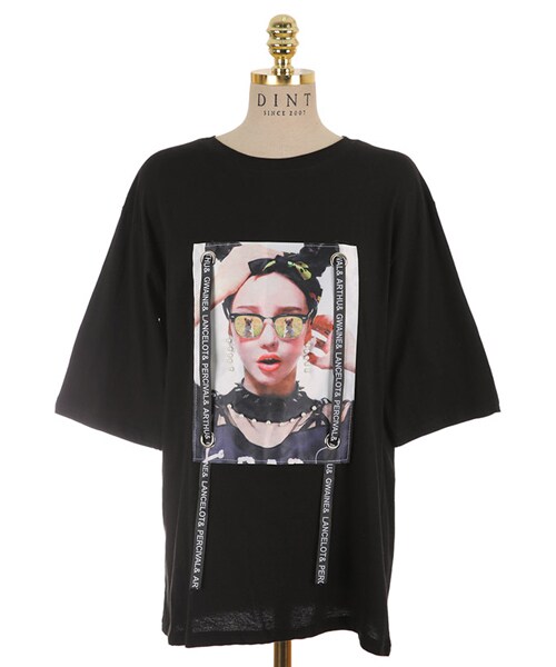 DINT(ディント)の「イラストイヤリングレーストップ(Tシャツ/カットソー・レディース・옐로우/화이트/블랙・one(44~66size))」の3枚目の写真