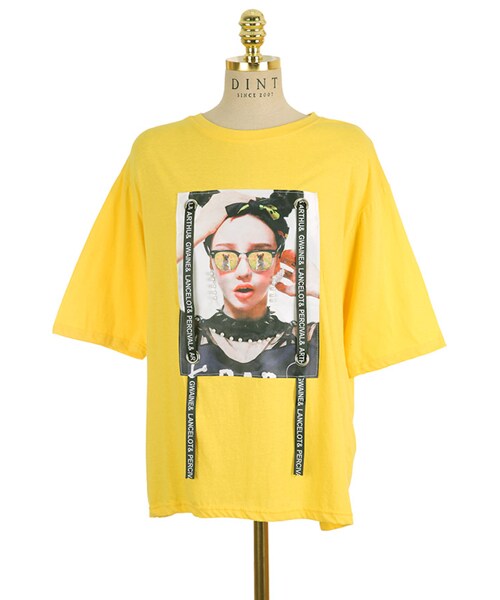 DINT(ディント)の「イラストイヤリングレーストップ(Tシャツ/カットソー・レディース・옐로우/화이트/블랙・one(44~66size))」の4枚目の写真