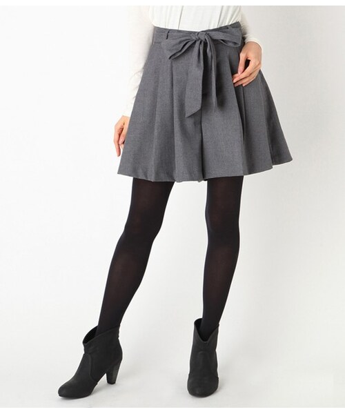 VIS（ビス）の「★自宅で洗える★ウエストリボンタックキュロット（パンツ・レディース・グレー/ピンク/ブラック/ベージュ・M/S）」の2枚目の写真