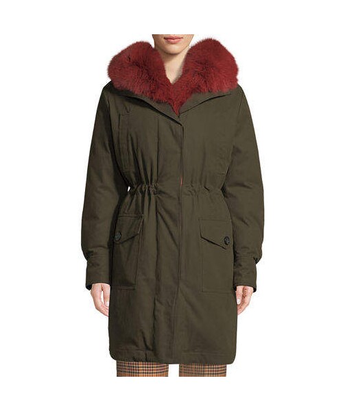 MONCLER(モンクレール)の「Moncler Hypolais Trench Coat w/ Fur Lining(ジャケット/アウター・レディース・Red/Yellow・0/1/2/3/4/5)」の1枚目の写真