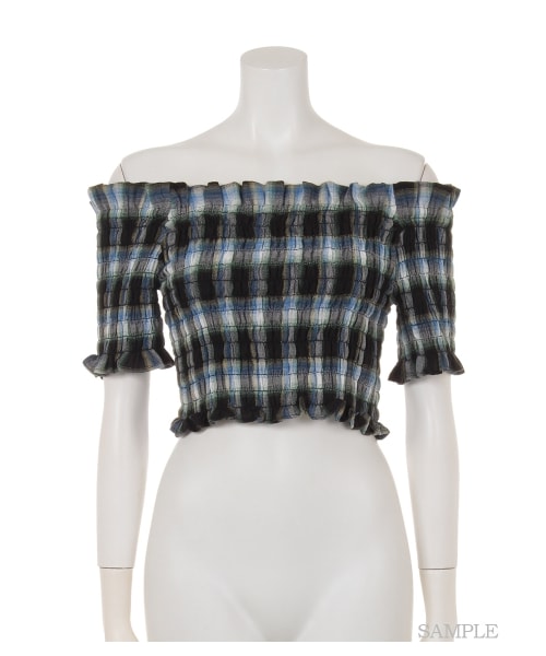 lilLilly（リルリリー）の「チェックシャーリングトップ（トップス・レディース・RED/BLUE・FREE）」の3枚目の写真