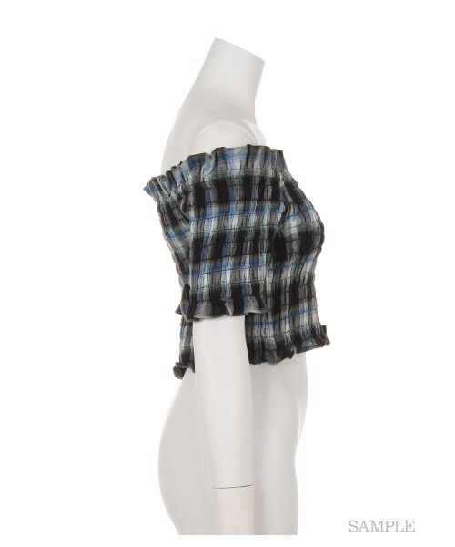 lilLilly（リルリリー）の「チェックシャーリングトップ（トップス・レディース・RED/BLUE・FREE）」の5枚目の写真