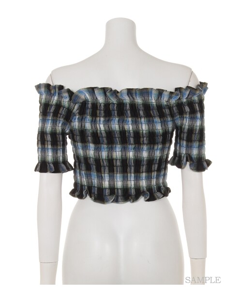 lilLilly（リルリリー）の「チェックシャーリングトップ（トップス・レディース・RED/BLUE・FREE）」の4枚目の写真