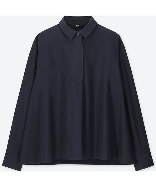 UNIQLO（ユニクロ）の「エクストラファインコットンAラインシャツ（長袖）（シャツ/ブラウス・レディース・DARK GREEN 58/NAVY 69/PINK 12/WHITE 00・L/3XL/XXL/M/S/XS/XL）」の3枚目の写真