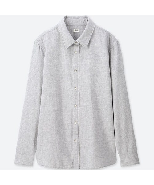 UNIQLO（ユニクロ）の「フランネルシャツ（長袖）（シャツ/ブラウス・レディース・GREEN 53/GRAY 03/OFF WHITE 01/NAVY 69/PINK 10/DARK GRAY 08/WINE 19/BROWN 35・S/XL/M/XS/L/XXL/3XL）」の3枚目の写真