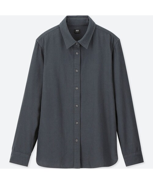 UNIQLO（ユニクロ）の「フランネルシャツ（長袖）（シャツ/ブラウス・レディース・GREEN 53/GRAY 03/OFF WHITE 01/NAVY 69/PINK 10/DARK GRAY 08/WINE 19/BROWN 35・S/XL/M/XS/L/XXL/3XL）」の4枚目の写真