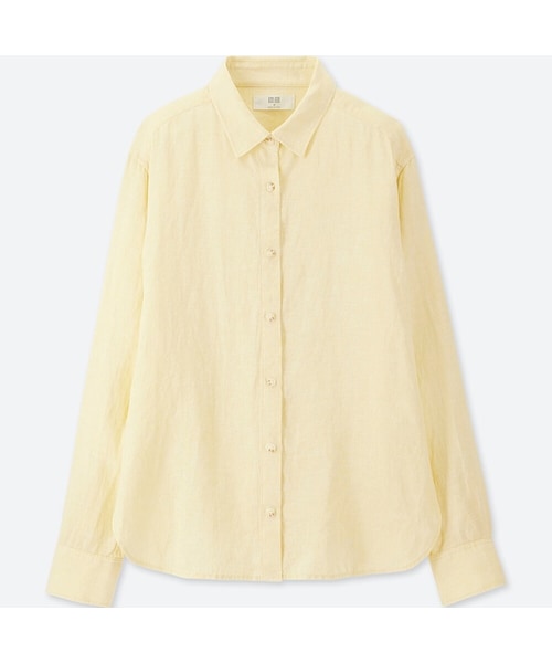 UNIQLO（ユニクロ）の「プレミアムリネンシャツ（長袖）（シャツ/ブラウス・レディース・BROWN 35/YELLOW 41/ORANGE 26/YELLOW 43/BLUE 67/OLIVE 56/RED 13・L/S/XS/XL/M/XXL）」の4枚目の写真