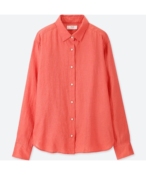 UNIQLO（ユニクロ）の「プレミアムリネンシャツ（長袖）（シャツ/ブラウス・レディース・BROWN 35/YELLOW 41/ORANGE 26/YELLOW 43/BLUE 67/OLIVE 56/RED 13・L/S/XS/XL/M/XXL）」の6枚目の写真