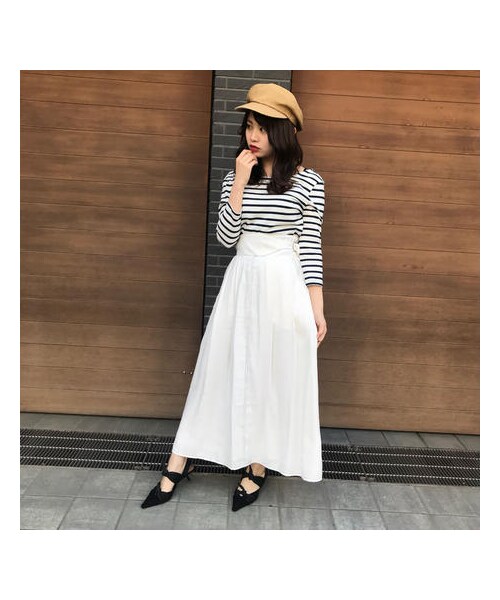 ADIRA(アディラ)の「bicolor stitch long skirt(スカート・レディース・ホワイト/ブルー・FREE)」の1枚目の写真