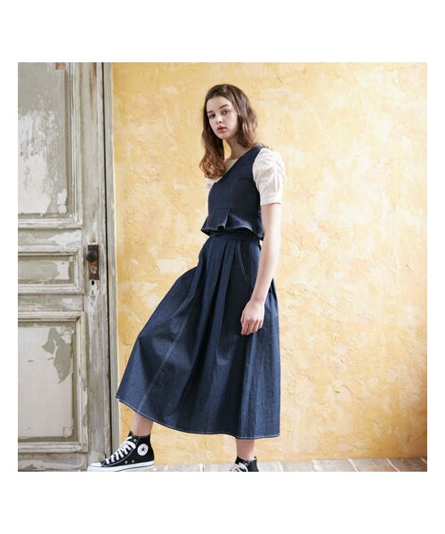 ADIRA(アディラ)の「bicolor stitch long skirt(スカート・レディース・ホワイト/ブルー・FREE)」の2枚目の写真