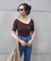 LAULEN | RIB Design neck TOPS(Tシャツ/カットソー)