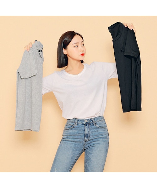 HOTPING（ホッピン）の「ベーシックＴシャツ★3種セット（Tシャツ/カットソー・レディース・ホワイト/ブラック/グレー・1(XS-M)/2(M-XL)/3(XL-XXL)）」の3枚目の写真