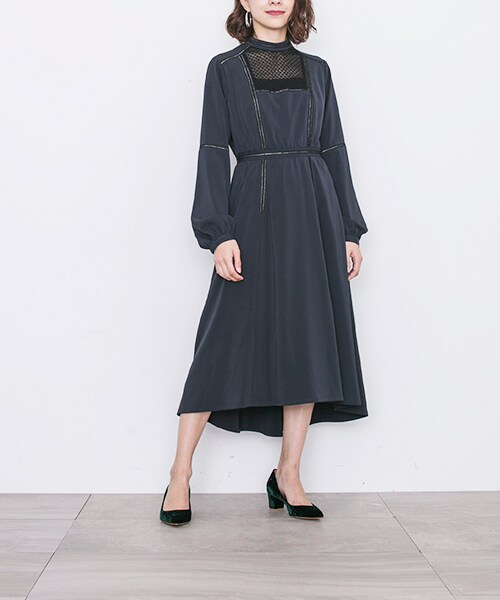 美品◆ロキト　コード刺繍レイヤードドレス ブラック LOKITHO（ロキト）の「レイヤードレースラインドレス（）」 - WEAR