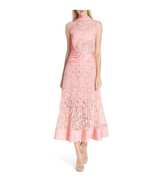 self-portrait(セルフポートレート)の「Self-Portrait Floral Lace Sleeveless Midi Dress(ワンピース・レディース・Pink・4/6)」の1枚目の写真