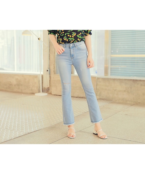 HOTPING(ホッピン)の「ニーカットフリンジブーツカット魔法ジーンズ(デニムパンツ・レディース・デニム・S/M/L/XL/XXL/XXXL)」の1枚目の写真