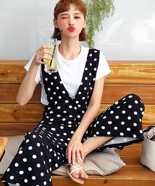 DHOLIC(ディーホリック)の「2TYPEオールインワン&TシャツSET(つなぎ/オールインワン・レディース・その他/ブラック・FREE)」の1枚目の写真