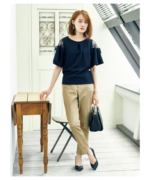 earth music&ecology(アースミュージックアンドエコロジー)の「・アンクルストレッチパンツ(パンツ・ブラック/ベージュ/カーキ/ネイビー/ストライプ/チェック・S/M/L)」の14枚目の写真