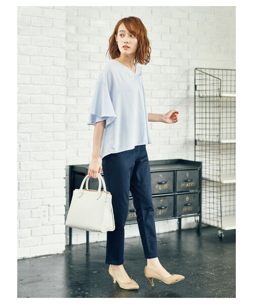 earth music&ecology(アースミュージックアンドエコロジー)の「・アンクルストレッチパンツ(パンツ・ブラック/ベージュ/カーキ/ネイビー/ストライプ/チェック・S/M/L)」の8枚目の写真