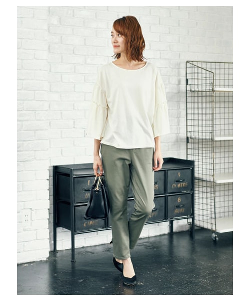 earth music&ecology(アースミュージックアンドエコロジー)の「・アンクルストレッチパンツ(パンツ・ブラック/ベージュ/カーキ/ネイビー/ストライプ/チェック・S/M/L)」の7枚目の写真