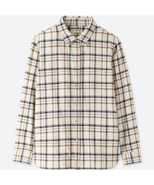 UNIQLO（ユニクロ）の「フランネルチェックシャツ（長袖）（シャツ/ブラウス・レディース・NAVY 69/OFF WHITE 01・3XL/S/XL/M/XXL/XS/L）」の2枚目の写真
