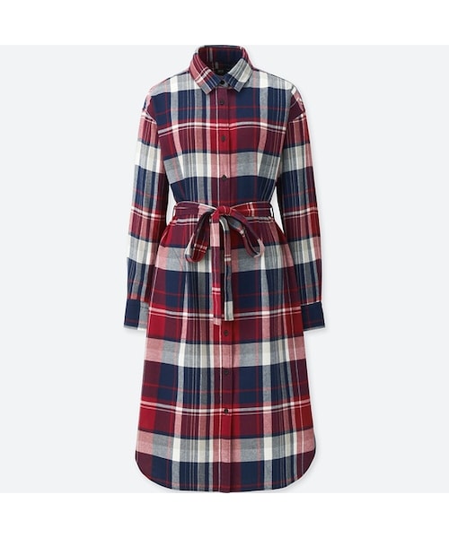 UNIQLO（ユニクロ）の「フランネルシャツワンピース（長袖）（ワンピース・レディース・OFF WHITE 01/RED 16・XS/XL/S/L/XXL/M）」の2枚目の写真