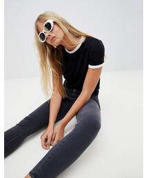 Bershka | Bershka White contrast collar and sleeve t shirt(Tシャツ/カットソー)