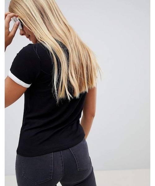 Bershka（ベルシュカ）の「Bershka White contrast collar and sleeve t shirt（Tシャツ/カットソー・レディース・Black・M/XS/L/S）」の2枚目の写真